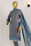 RNB-01-GreyishBlue - Royal | 3Pc Fine Slub Cotton Embroidered & Printed Dress
