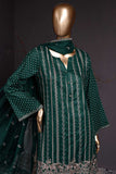 Chicken Stripe (SC-80A-Green) Embroidered Un-Stitched Cambric Dress With Embroidered Chiffon Dupatta