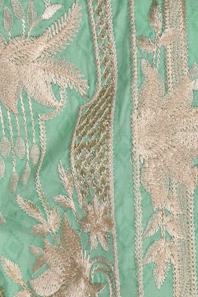Aaina Flower (SC-89A-Green) Embroidered Cambric Dress with Embroidered Chiffon Dupatta