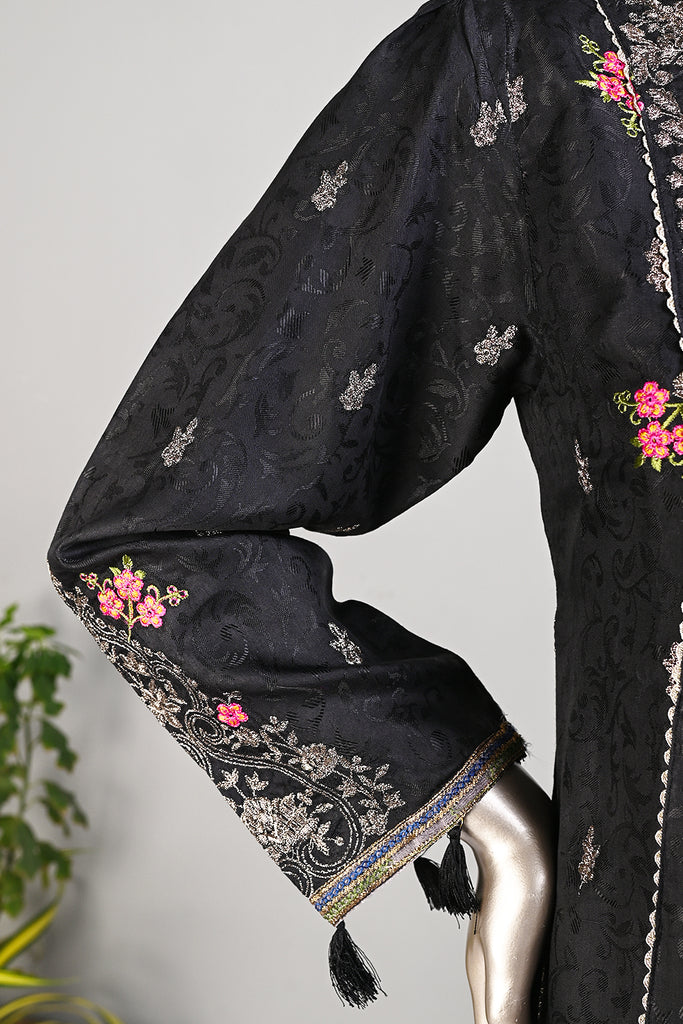 SC-248B-Black - Deewan-e-khas | 3Pc Cotton Embroidered & Printed Dress
