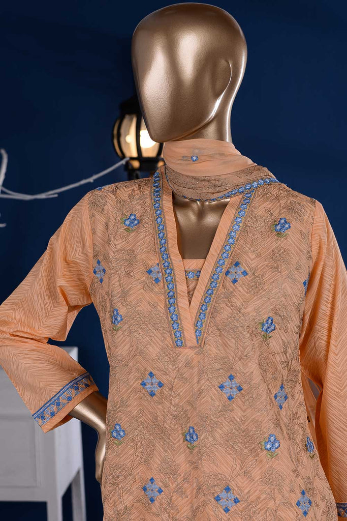 Dancing Floor (SC-88A-Orange) Embroidered Cambric Dress with Embroidered Chiffon Dupatta
