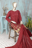 SC-273B-Maroon - Ruby | 3Pc Cotton Embroidered & Printed Dress