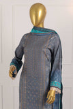 RNB-01-GreyishBlue - Royal | 3Pc Fine Slub Cotton Embroidered & Printed Dress