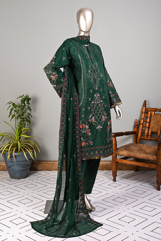 SC-246A-Green - Imrozia | 3Pc Cotton Embroidered & Printed Dress