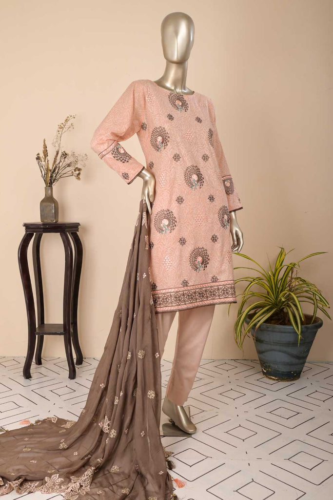 SC-98C-Pink - Rose Garden | 3Pc Cotton Embroidered & Printed Dress