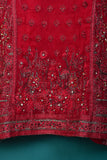 1Pc Unstitched Chiffon Embroidered Kurti With Jewel Handwork - (CUK-05-Red)