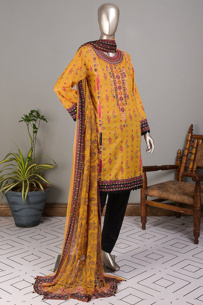 E2-06 | 3Pc Lawn Embroidered & Printed Dress