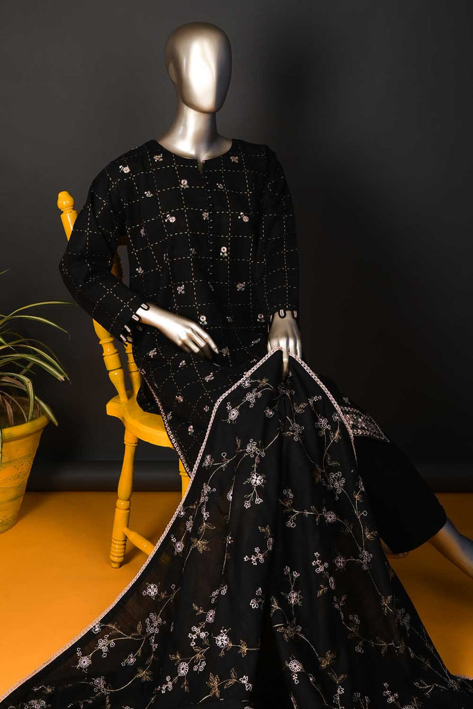 PZK-3B-Black - Keysaria | 3PC Unstitched Embroidered Khaddar dress
