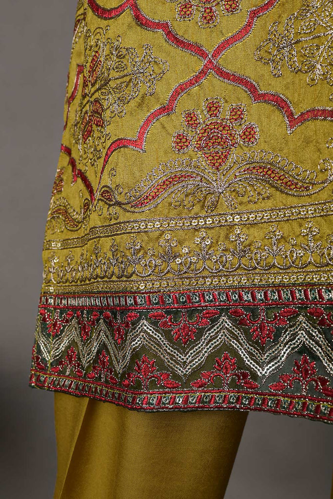 EM-11C-Mehndi-Rangoli| 3Pc Raw Silk Embroidered & Printed Dress