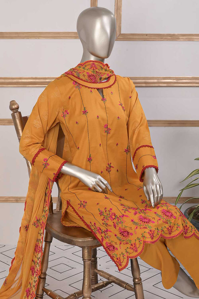 SC-261B-Mustard - REPRISE | 3Pc Cotton Embroidered & Printed Dress