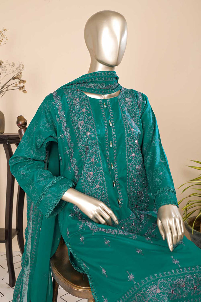 SC-277B-Turquoise - Parizaad | 3Pc Cotton Embroidered & Printed Dress