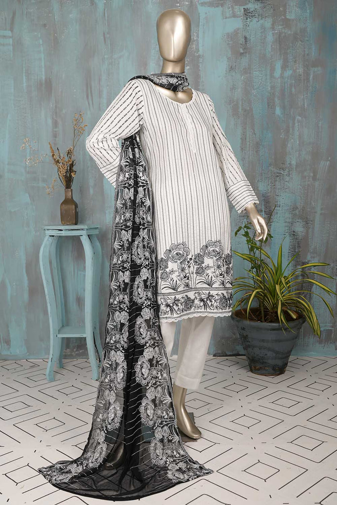 SC-269A-White - Sui Dhaga | 3Pc Cotton Embroidered & Printed Dress