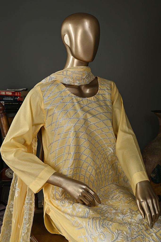 SC-230B-Lemon - Khota Sikka | 3Pc Cotton Embroidered & Printed Dress