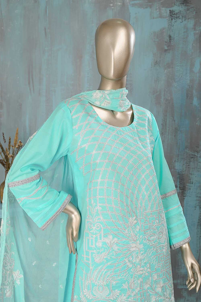 SC-230C-Ferozi - KHOTA SIKKA | 3Pc Cotton Embroidered & Printed Dress