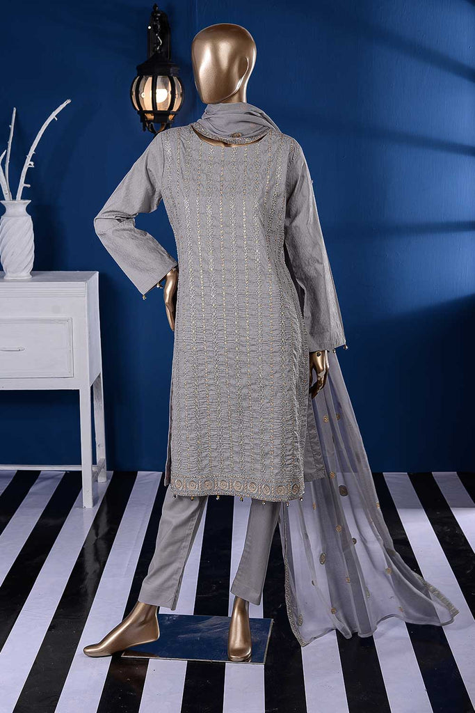 Stone Wash (SC-86A-Light Grey) Embroidered Un-Stitched Cambric Dress With Embroidered Chiffon Dupatta