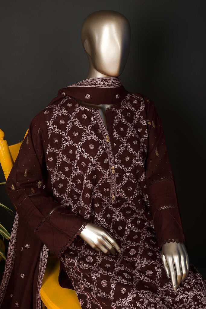 PZK-4B-Maroon - Albela | 3PC Unstitched Embroidered Khaddar dress
