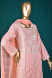 3 Pc Semi-Stitched Embroidered Self-Printed Cotton Dress with Chiffon Embroidered Dupatta and Cotton Trouser  - (P-127A-Pink)