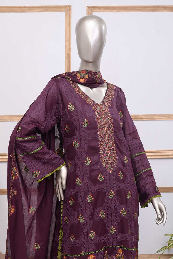 SC-264A-Purple - Saugaat | 3Pc Cotton Embroidered & Printed Dress