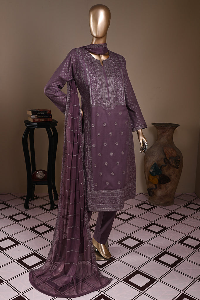 SC-221A-Purple - Treasure Gold | 3Pc Cotton Embroidered & Printed Dress