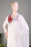HJC-05A-WHITE | 3Pc Schiffli Un-Stitched Chikankari Dress With Embroidered Flowers Bunches With Chiffon Embroidered Dupatta