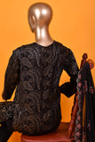 Persian Cat (SC-169B-Black) 3Pc Embroidered & Printed Un-Stitched Cotton Dress With Embroidered Chiffon Dupatta