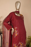 SC-279A-Maroon - Cross Fire | 3Pc Cotton Embroidered & Printed Dress
