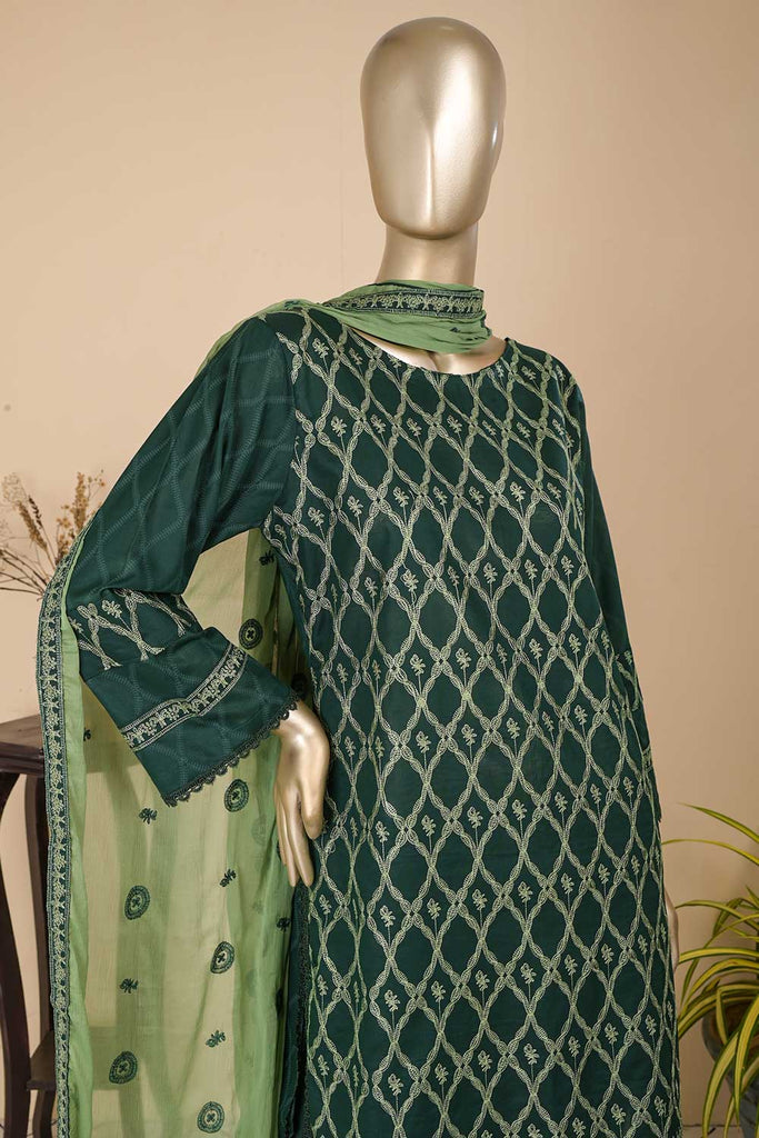 SC-286A-Green-Tadpole | 3Pc Cotton Embroidered & Printed Dress