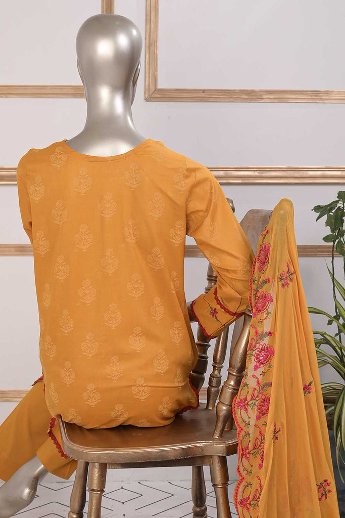 SC-261B-Mustard - REPRISE | 3Pc Cotton Embroidered & Printed Dress