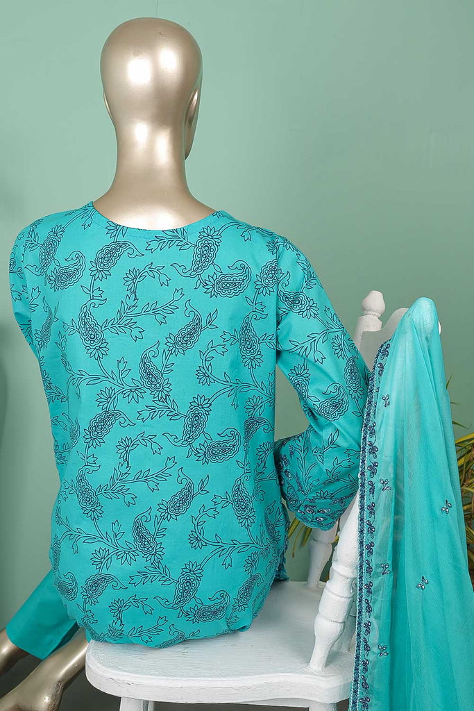 SC-294B-SkyBlue - Triple Zero | 3Pc Cotton Embroidered & Printed Dress