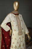 SC-227A-Cream - Fariha | 3Pc Cotton Embroidered & Printed Dress