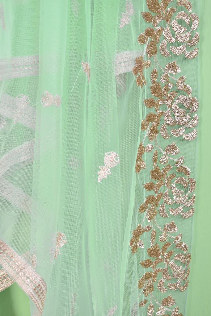 Sky Glitter (SC-176B-SeaGreen) 3Pc Embroidered & Printed Un-Stitched Cotton Dress With Embroidered Net Dupatta