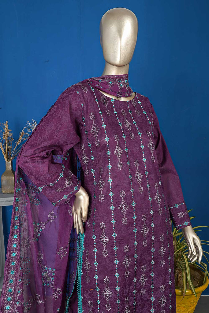 SC-61D-Purple - Lock Rope | 3Pc Cotton Embroidered & Printed Dress