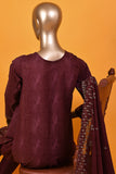 Eminence (SC-170B-Maroon) 3Pc Embroidered & Printed Un-Stitched Cotton Dress With Embroidered Chiffon Dupatta