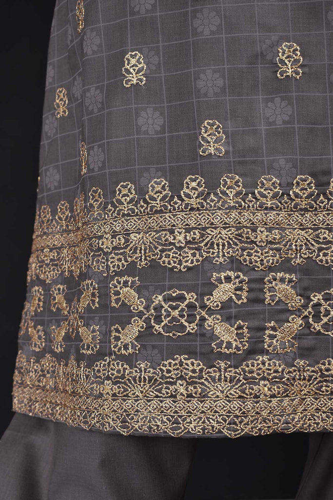Apsara (SC-40D-GrayishPurple) Embroidered & Printed Un-Stitched Cambric Dress With Embroidered Chiffon Dupatta