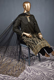 Air Space (SC-154B-Black) Embroidered & Printed Un-Stitched Cotton Dress With Embroidered Net Dupatta