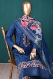 Aqs-e-Junoon (SC-184B-Blue) Chikankari Embroidered & Printed Un-Stitched Cotton Dress With Raw Khaddi Soft Organza Digital Printed Dupatta