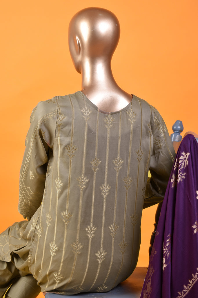 Brulee (BD4-04) 3 Pc Unstitched Jacquard Banarsi Lawn Dress with Contrast Jacquard Banarsi Lawn Dupatta