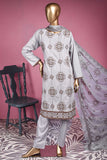 Butterfly Box (SC-145A-GreyishPurple) Embroidered & Printed Un-Stitched Cotton Dress With Embroidered Chiffon Dupatta