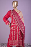 Breakdown (SC-182B-Red) Embroidered & Printed Un-Stitched Cotton Dress With Embroidered Chiffon Dupatta