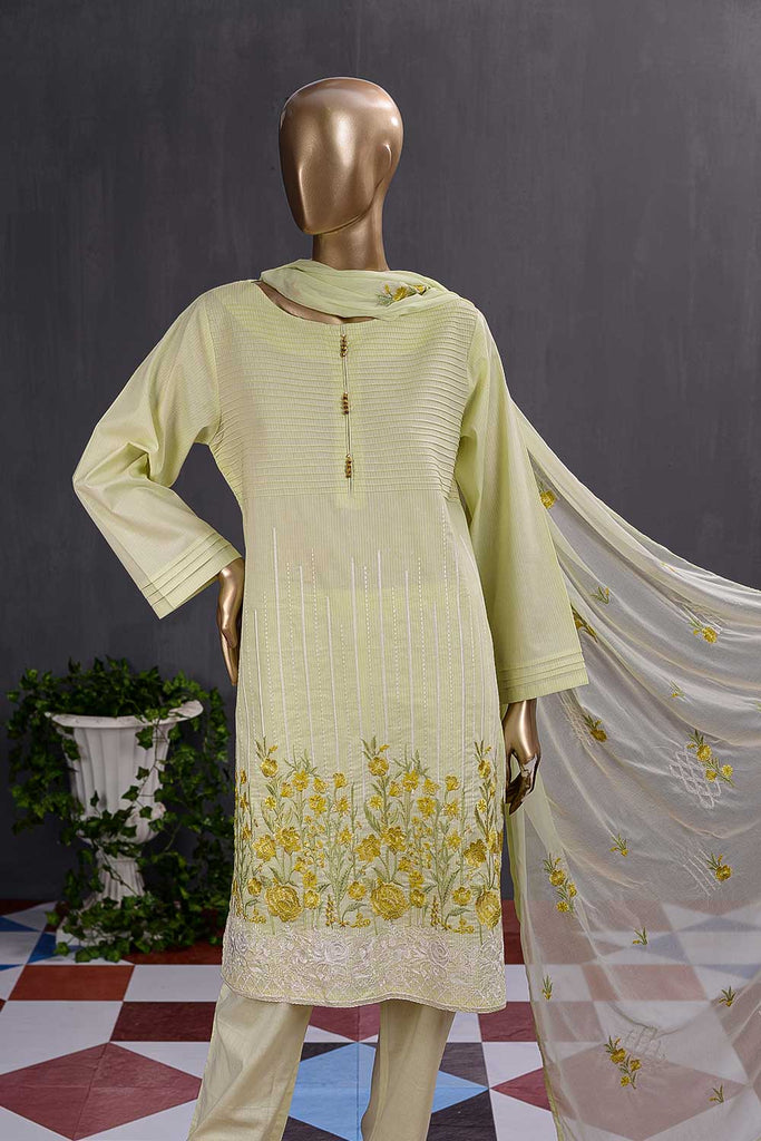 Breakline (SC-99C-Yellow) Embroidered Cambric Dress with Embroidered Chiffon Dupatta