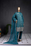 Chicken Stripe (SC-80C-Turquoise) Embroidered Un-Stitched Cambric Dress With Embroidered Chiffon Dupatta