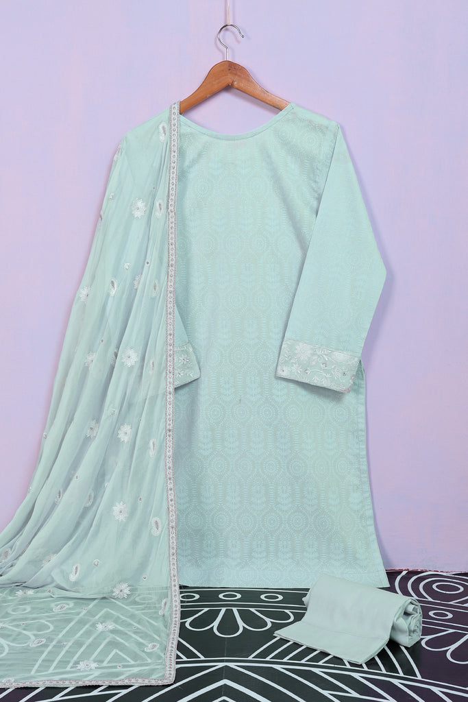 SC-194A-Sea Green - Courtyard | 3Pc Cotton Embroidered & Printed Dress