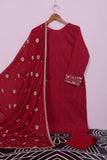 SC-194B-Red - Courtyard | 3Pc Cotton Embroidered & Printed Dress