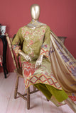 Camellia (ECL-009-Mehndi) - 3 Pc Unstitched Embroidered Lawn Dress With Chikankari Lawn Dupatta