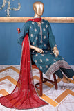 Classic (SC-168B-Turquoise) Embroidered & Printed Un-Stitched Cotton Dress With Embroidered Chiffon Dupatta