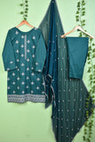 Classic (SC-168C-Turquoise) Embroidered & Printed Un-Stitched Cotton Dress With Embroidered Chiffon Dupatta