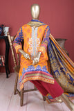 Clover (ECL-011-Apricot) - 3 Pc Unstitched Embroidered Lawn Dress With Chikankari Lawn Dupatta