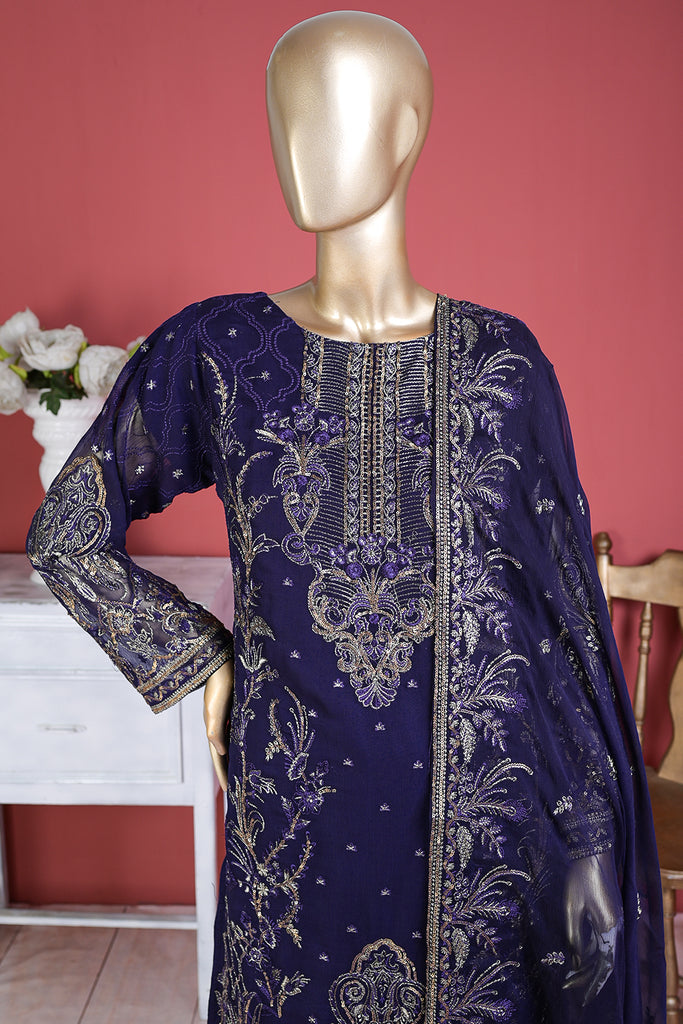 GLS-3A-Blue- Dazzle | 3Pc Embroidered Un-stitched Chiffon Dress