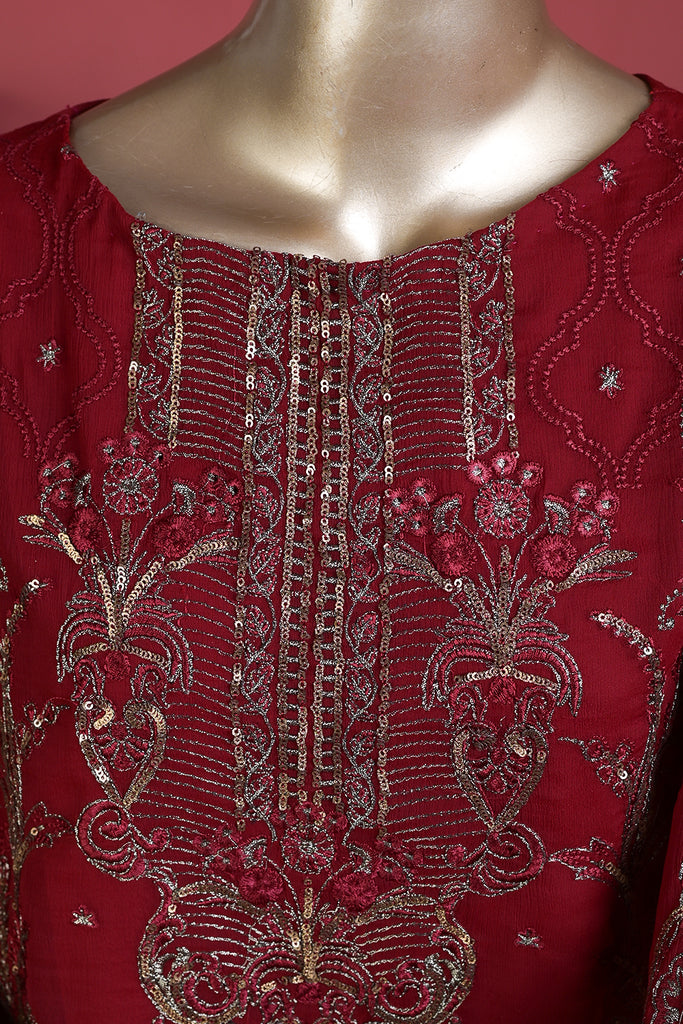 GLS-3B-Maroon - Dazzle | 3Pc Embroidered Un-stitched Chiffon Dress
