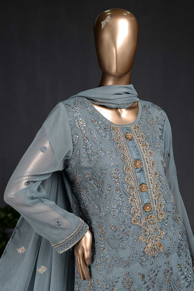 FEAST (F-160-Gray) - Chiffon Semi-stitched Embroidered Dress